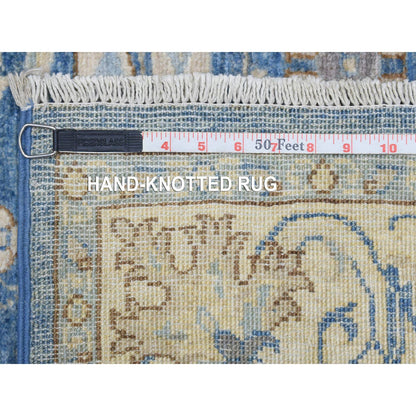 Oushak And Peshawar Wool Hand Knotted Rug Blue Ivory 3.9X13.3 -O072723