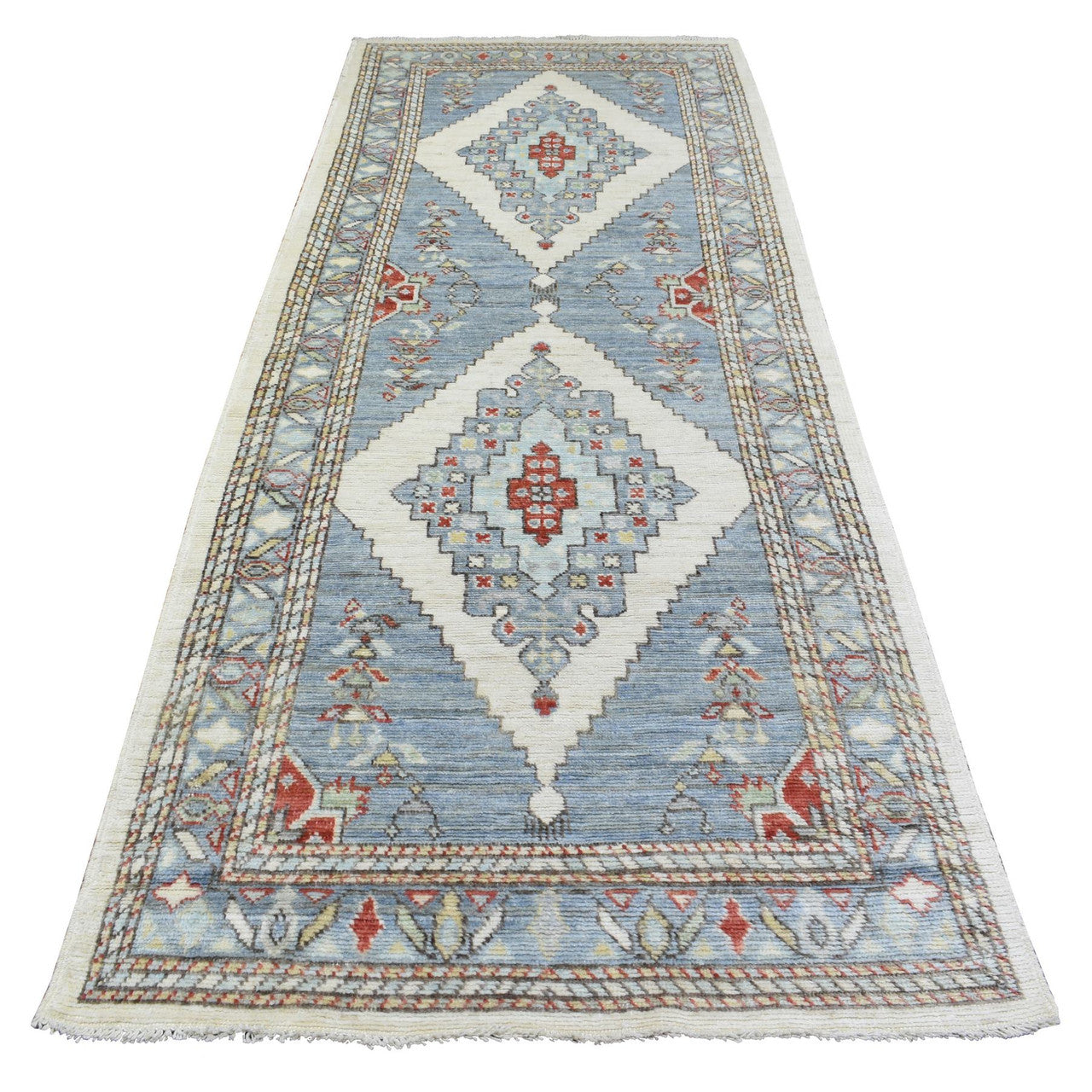 Gray 4'0" x 10'4" Tribal & Geometric Hand knotted Wool Rug - Sku: O072742