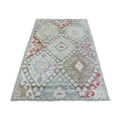 Tribal & Geometric Wool Hand Knotted Rug Multicolored No Border 4.0X6.1 -O072743