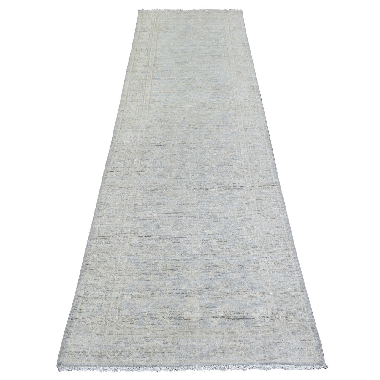 Oushak And Peshawar Wool Hand Knotted Rug Blue Light Gray 2.8X9.6 -O072761