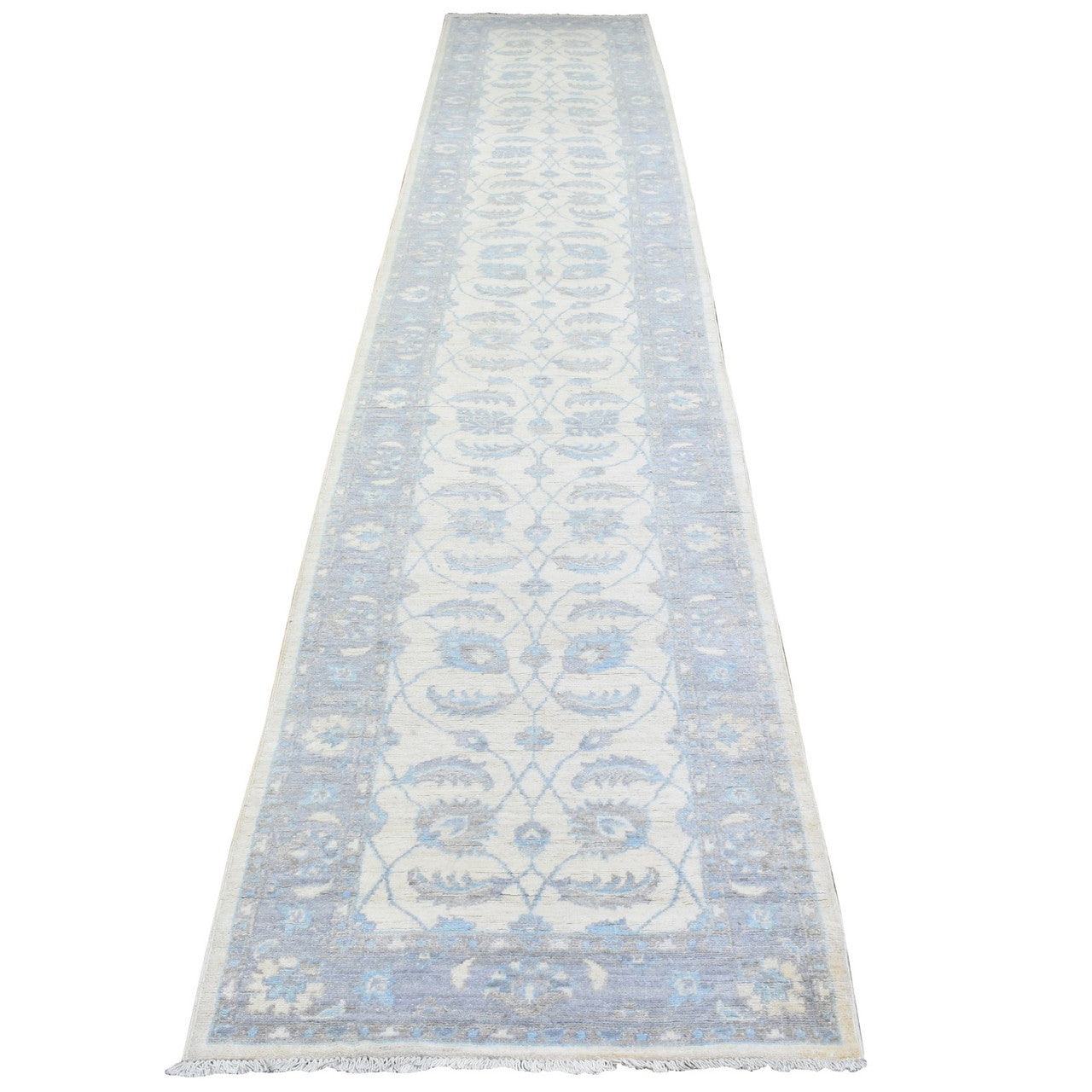Ivory 2'8" x 14'4" Oushak And Peshawar Hand knotted Wool Rug - Sku: O072762