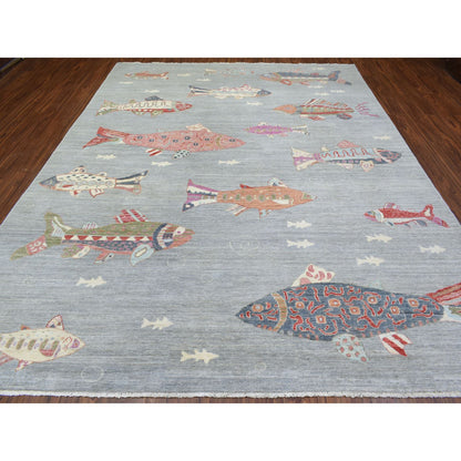 Modern and Contemporary Wool Hand Knotted Rug Grey No Border 9.2X11.9 -O072764