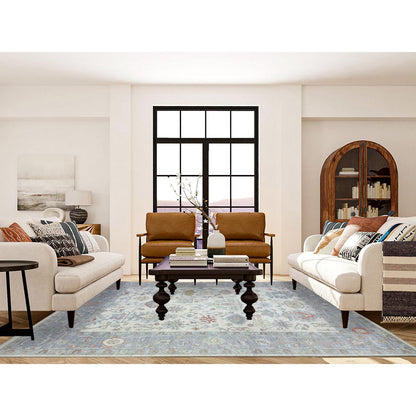 Oushak And Peshawar Wool Hand Knotted Rug Ivory Gray 8.2X10.0 -O072774