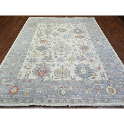 Oushak And Peshawar Wool Hand Knotted Rug Ivory Gray 8.2X10.0 -O072774