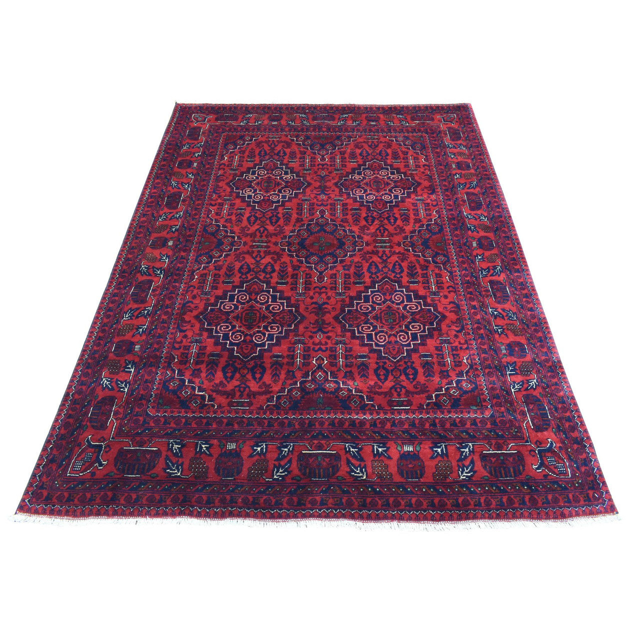 Red 4'10" x 6'7" Tribal & Geometric Hand knotted Wool Rug - Sku: O072777