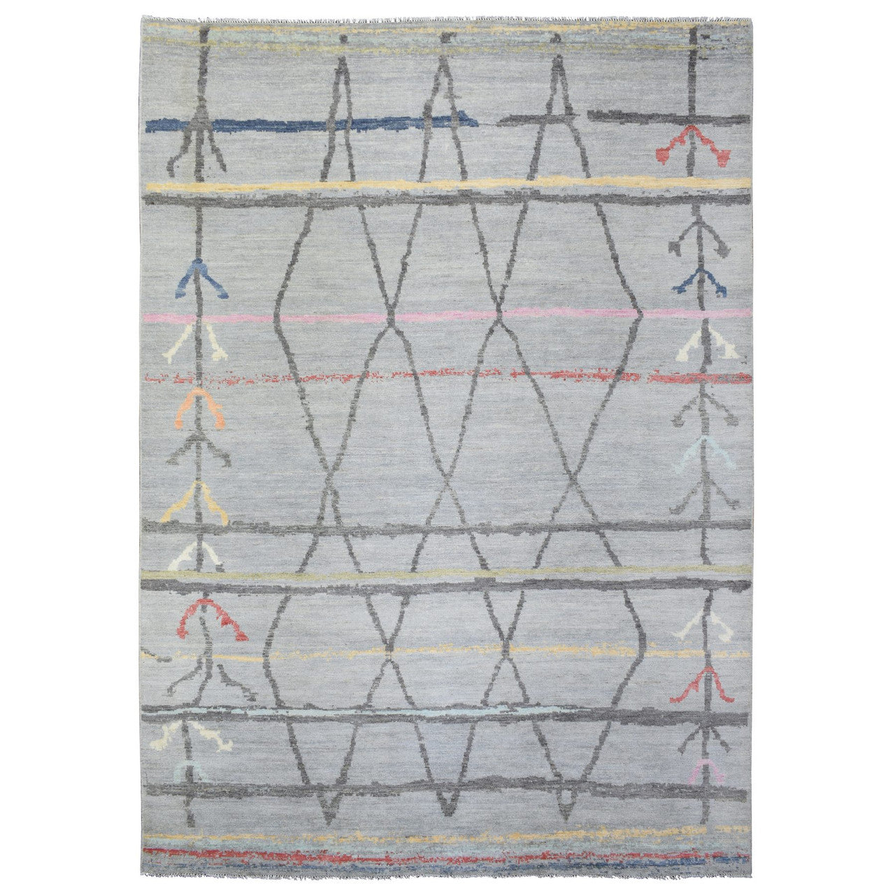 Tribal & Geometric Wool Hand Knotted Rug Grey No Border 10.0X13.9 -O072783