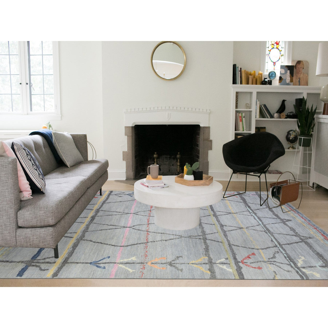 Tribal & Geometric Wool Hand Knotted Rug Grey No Border 10.0X13.9 -O072783