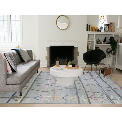 Tribal & Geometric Wool Hand Knotted Rug Grey No Border 10.0X13.9 -O072783