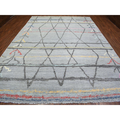Tribal & Geometric Wool Hand Knotted Rug Grey No Border 10.0X13.9 -O072783