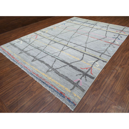 Tribal & Geometric Wool Hand Knotted Rug Grey No Border 10.0X13.9 -O072783