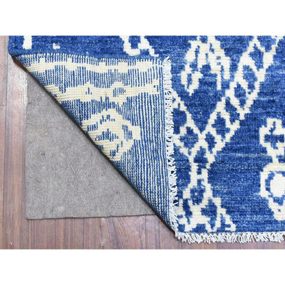 Tribal & Geometric Wool Hand Knotted Rug Blue No Border 2.8X15.4 -O072784