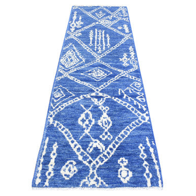 Tribal & Geometric Wool Hand Knotted Rug Blue No Border 2.10X9.8 -O072786