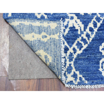 Tribal & Geometric Wool Hand Knotted Rug Blue No Border 2.10X9.8 -O072786