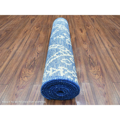 Tribal & Geometric Wool Hand Knotted Rug Blue No Border 2.10X9.8 -O072786