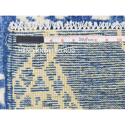 Tribal & Geometric Wool Hand Knotted Rug Blue No Border 2.10X9.8 -O072786