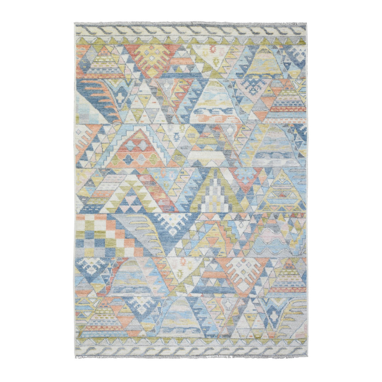 Ivory 6'1" x 8'8" Tribal & Geometric Multicolored Hand knotted Wool Rug - Sku: O072795
