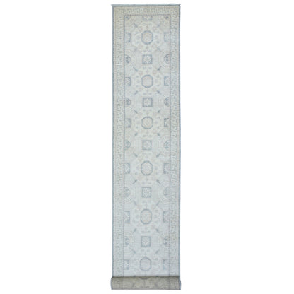 Oushak And Peshawar Wool Hand Knotted Rug Ivory Ivory 2.9X18.9 -O072797