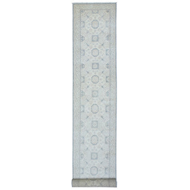 Oushak And Peshawar Wool Hand Knotted Rug Ivory Ivory 2.9X18.9 -O072797