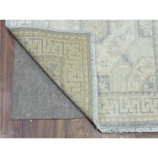 Oushak And Peshawar Wool Hand Knotted Rug Ivory Ivory 2.9X18.9 -O072797