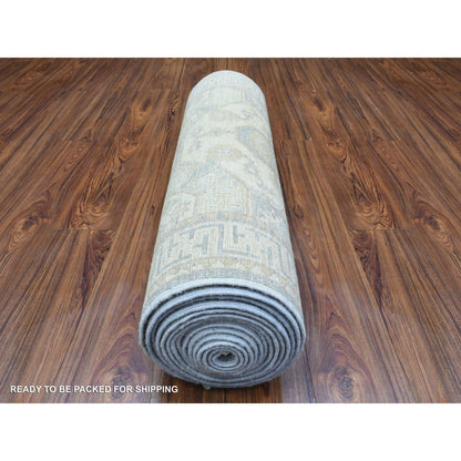 Oushak And Peshawar Wool Hand Knotted Rug Ivory Ivory 2.9X18.9 -O072797