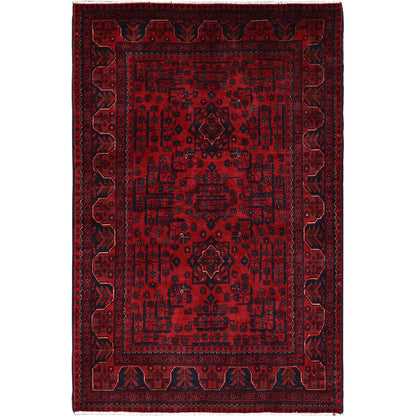 Tribal & Geometric Wool Hand Knotted Rug Red 3.4x5.0 -O0727