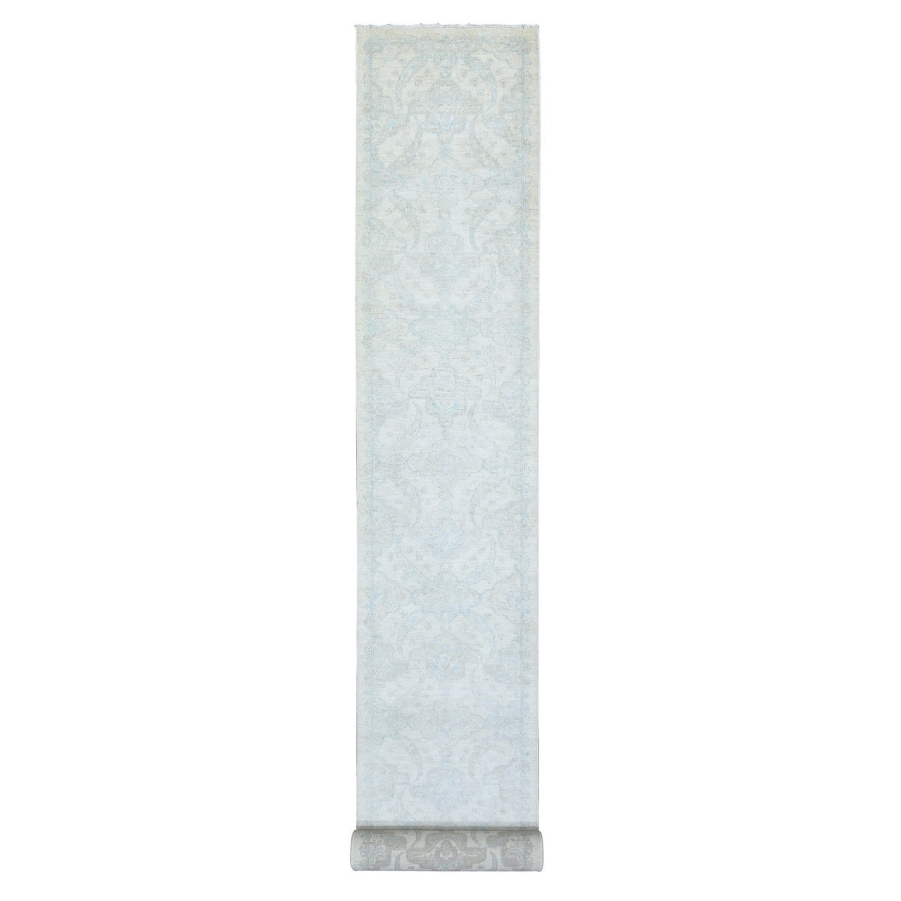 Ivory 2'6" x 19'4" Oushak And Peshawar Hand knotted Wool Rug - Sku: O072801