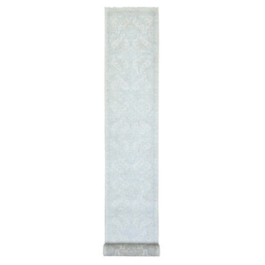 Oushak And Peshawar Wool Hand Knotted Rug Ivory Ivory 2.6X19.4 -O072801