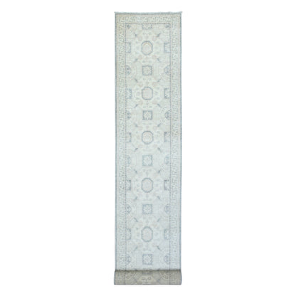 Oushak And Peshawar Wool Hand Knotted Rug Ivory Ivory 2.9X18.9 -O072802