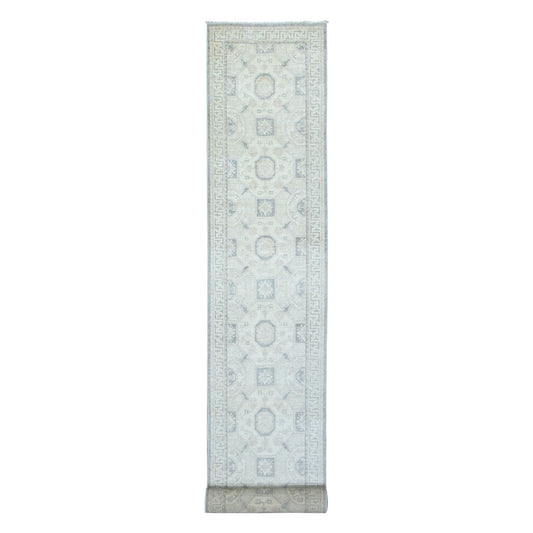 Oushak And Peshawar Wool Hand Knotted Rug Ivory Ivory 2.9X18.9 -O072802