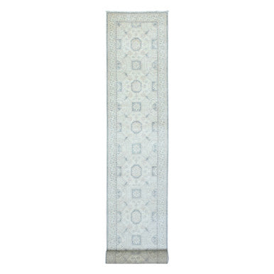 Oushak And Peshawar Wool Hand Knotted Rug Ivory Ivory 2.9X18.9 -O072802