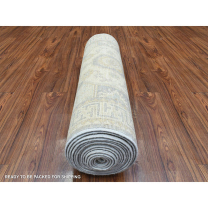 Oushak And Peshawar Wool Hand Knotted Rug Ivory Ivory 2.9X18.9 -O072802