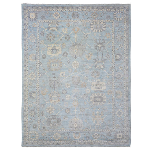 Oushak And Peshawar Wool Hand Knotted Rug Blue Blue 9.1X11.10 -O072812