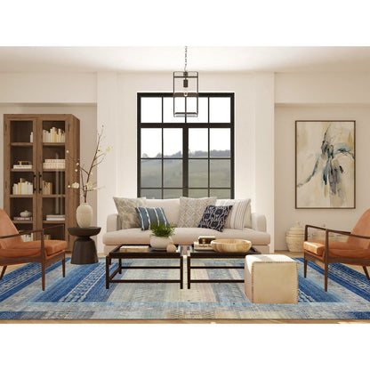 Tribal & Geometric Wool Hand Knotted Rug Blue No Border 10.2X13.7 -O072821