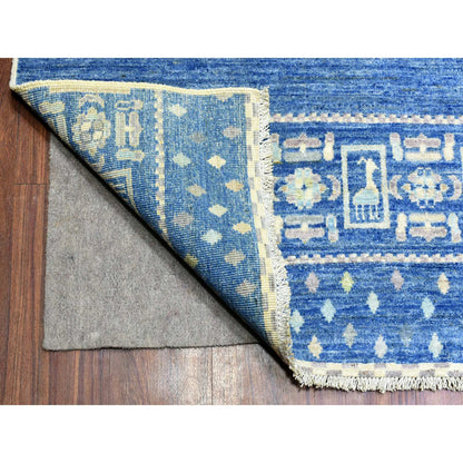 Tribal & Geometric Wool Hand Knotted Rug Blue No Border 10.2X13.7 -O072821