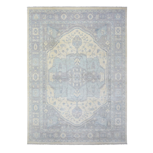 Oushak And Peshawar Wool Hand Knotted Rug Ivory Gray 9.10X14.0 -O072828