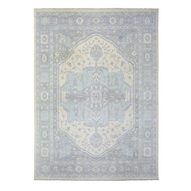 Oushak And Peshawar Wool Hand Knotted Rug Ivory Gray 9.10X14.0 -O072828
