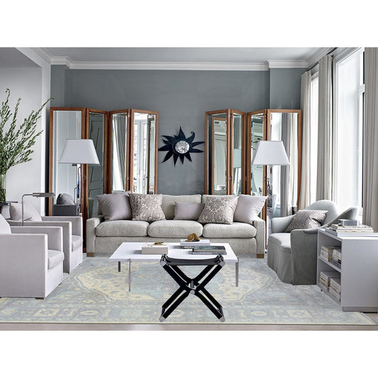 Oushak And Peshawar Wool Hand Knotted Rug Ivory Gray 9.10X14.0 -O072828