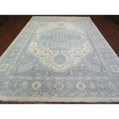 Oushak And Peshawar Wool Hand Knotted Rug Ivory Gray 9.10X14.0 -O072828