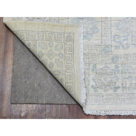 Oushak And Peshawar Wool Hand Knotted Rug Ivory Ivory 4.0X11.8 -O072830