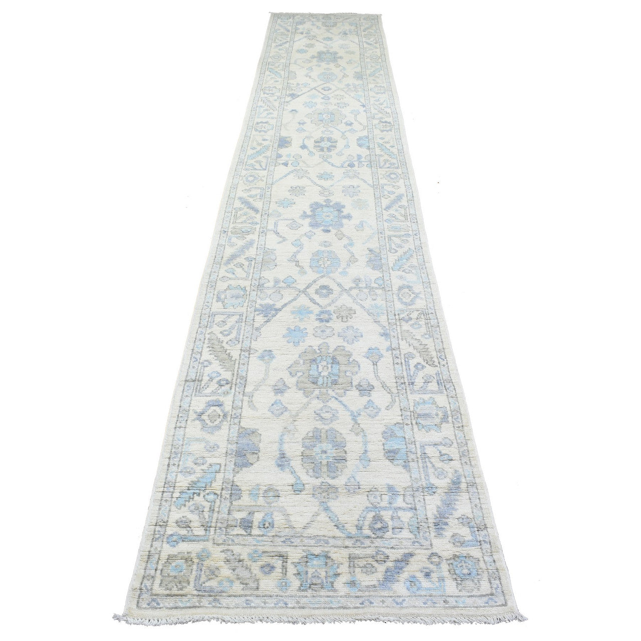 Ivory 2'8" x 15'4" Oushak And Peshawar Hand knotted Wool Rug - Sku: O072837