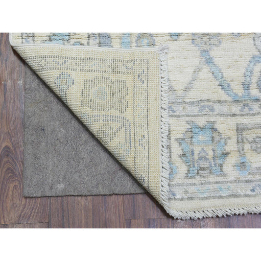 Oushak And Peshawar Wool Hand Knotted Rug Ivory Ivory 2.8X15.4 -O072837