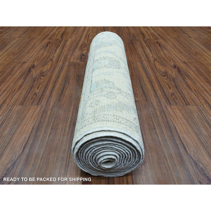 Oushak And Peshawar Wool Hand Knotted Rug Ivory Ivory 2.8X15.4 -O072837