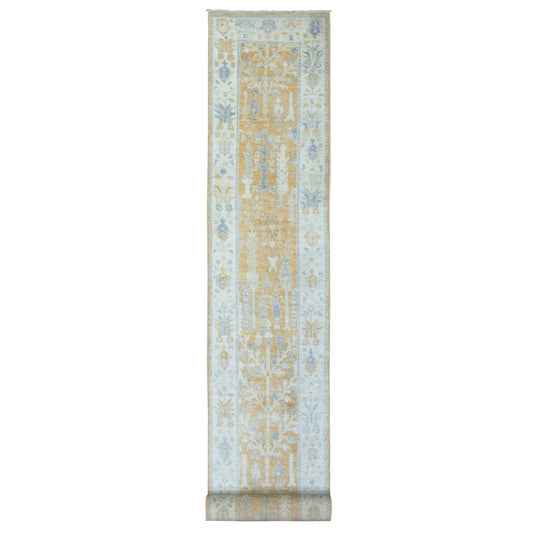 Oushak And Peshawar Wool Hand Knotted Rug Orange Light Blue 2.6X19.2 -O072838