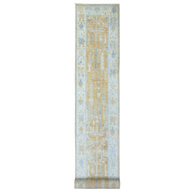 Oushak And Peshawar Wool Hand Knotted Rug Orange Light Blue 2.6X19.2 -O072838