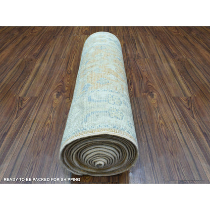 Oushak And Peshawar Wool Hand Knotted Rug Orange Light Blue 2.6X19.2 -O072838