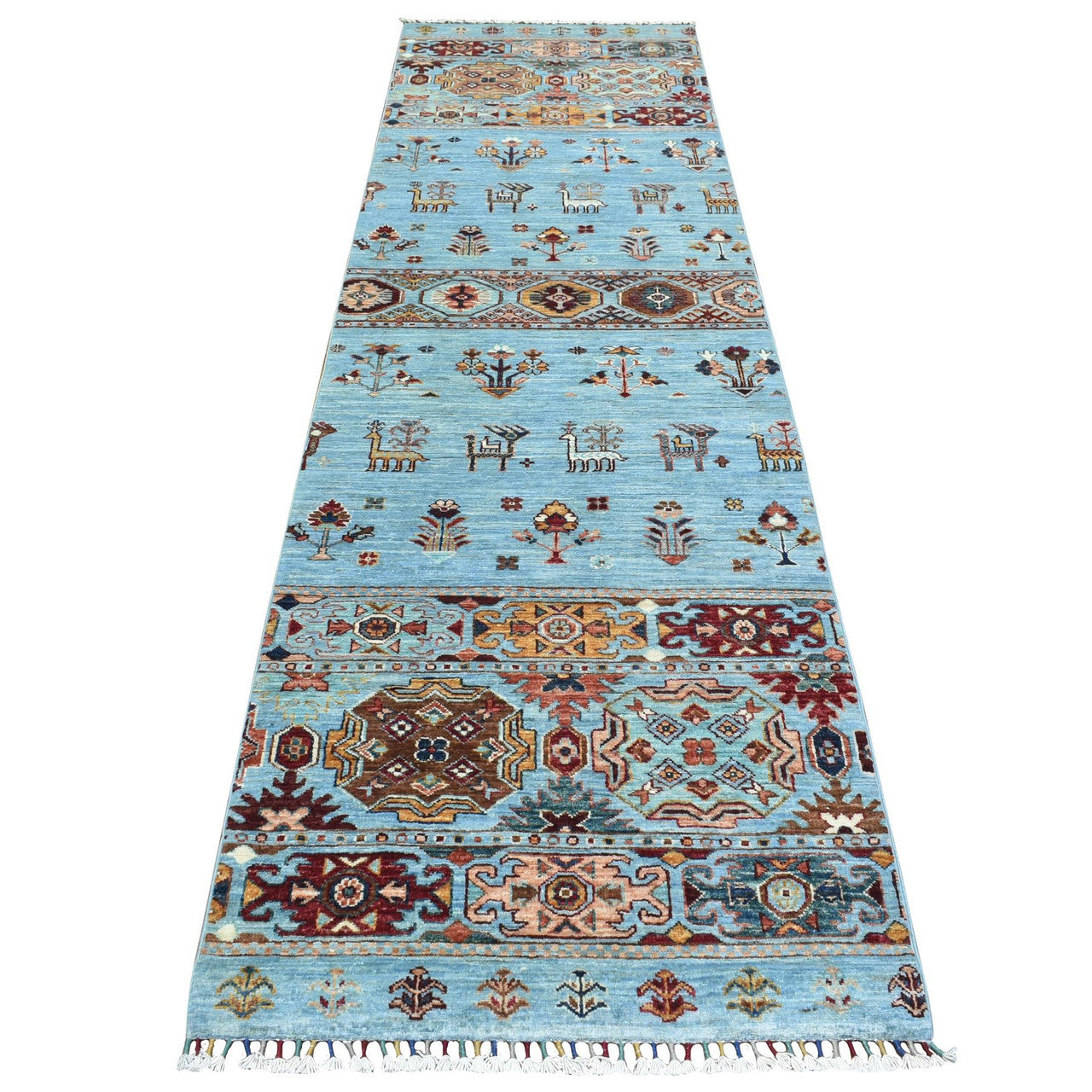 Blue 2'9" x 9'10" Kazak Hand knotted Wool Rug - Sku: O072853