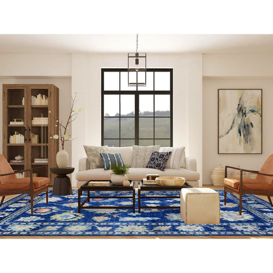 Oushak And Peshawar Wool Hand Knotted Rug Blue Blue 9.2X11.5 -O072867