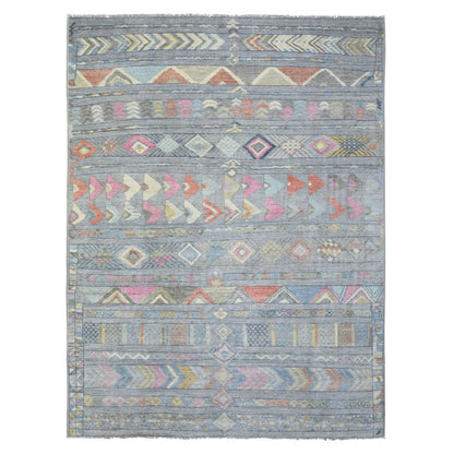 Tribal & Geometric Wool Hand Knotted Rug Grey No Border 9.1X11.8 -O072872