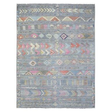 Tribal & Geometric Wool Hand Knotted Rug Grey No Border 9.1X11.8 -O072872