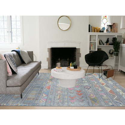Tribal & Geometric Wool Hand Knotted Rug Grey No Border 9.1X11.8 -O072872
